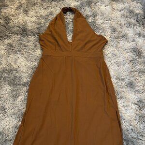 Worthington Maxi Dress Women Size‎ XXL Rich Mustard Deep V Neck Sleeveless